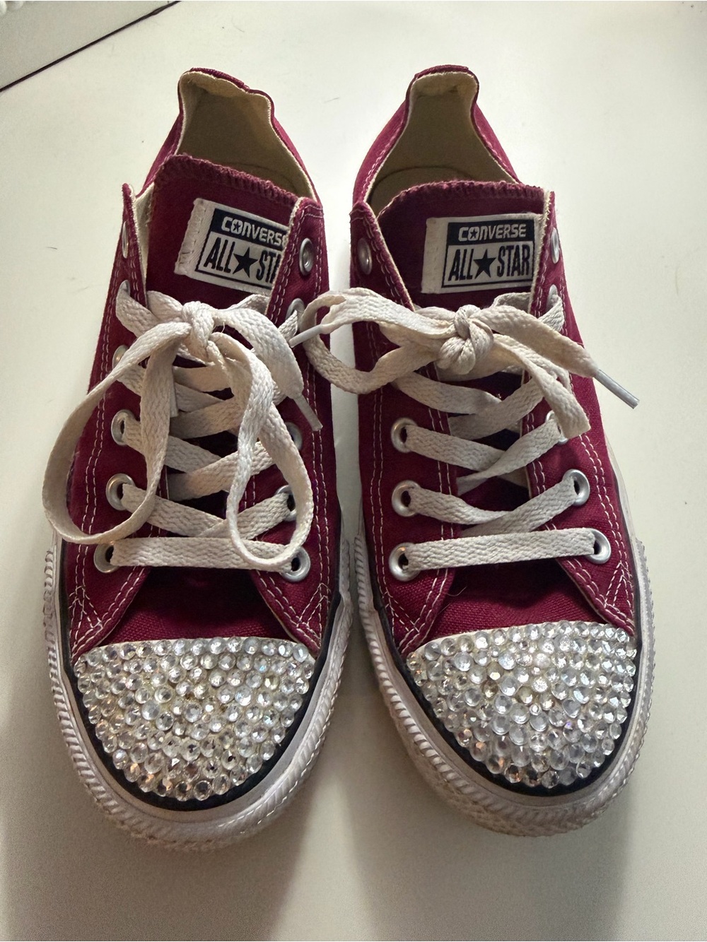 Converse Kids Low Top Sneakers - Burgundy with Crystal Toe Caps